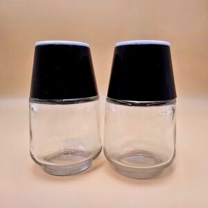 Vintage Gemco Salt and Pepper Shakers Glass Black White USA MCM Retro Set